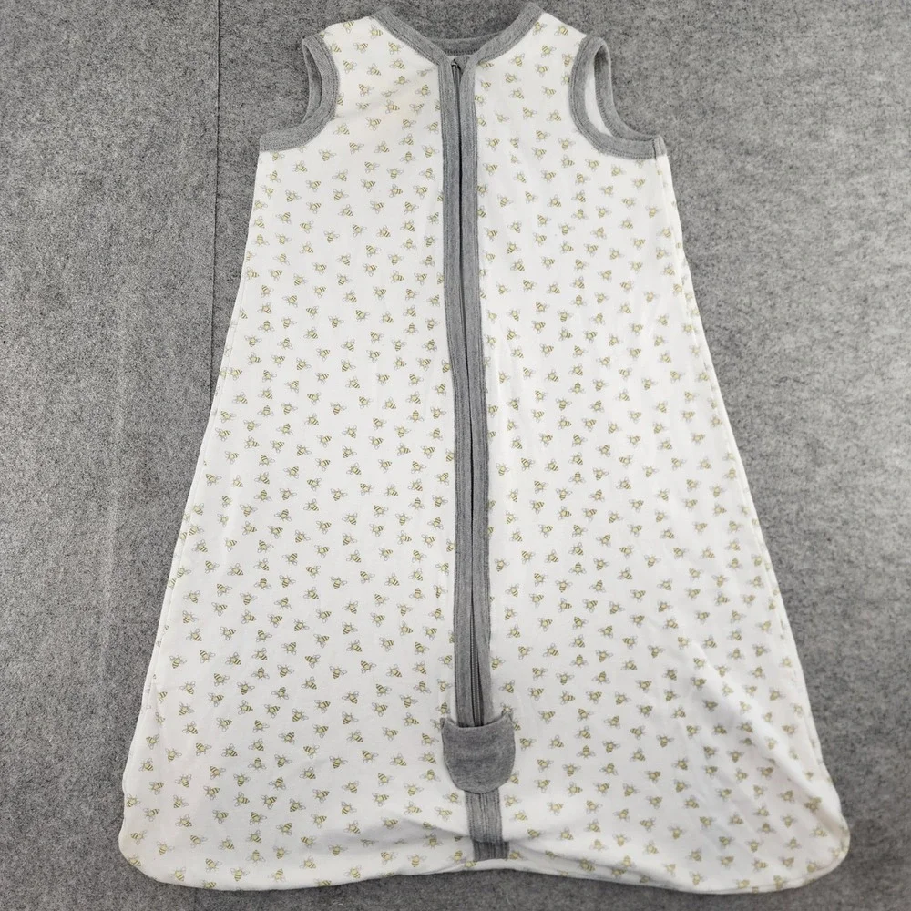 Burts Bees Baby 6-12M White Grey Bee Print Organic Cotton Beekeeper Sleep Sack